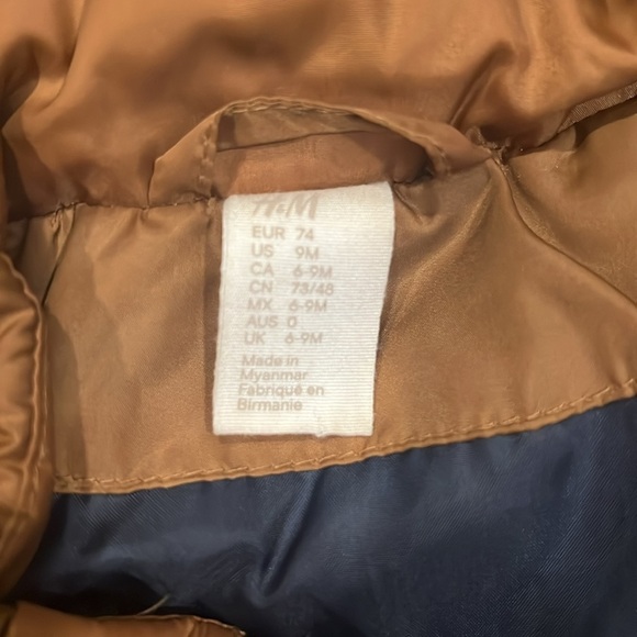 H&M Toddler Puffer Jacket Size Us 9 Months Color Navy Blue/ Brown - Picture 3 of 3
